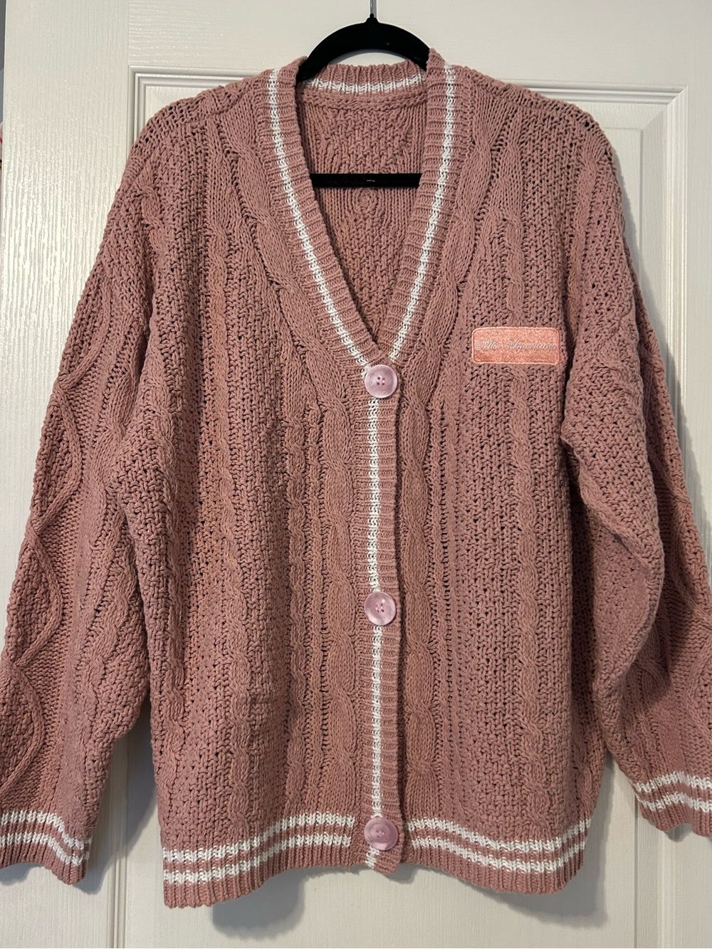Taylor Swift Inspired Miss Americana Cable Knit Pink Cardigan Sweater